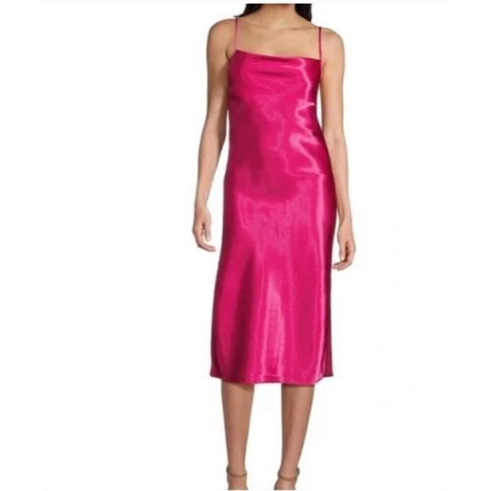 Chelsea and Violet Slip Dress Womens Large Hot Pink Satin Midi Cowl Neck Barbie